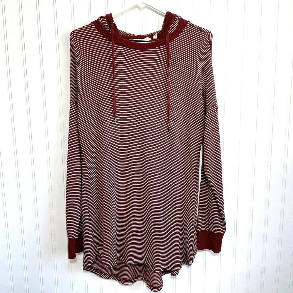 Soft Surroundings Sweater Womens Small Rust White Stripe Long Sleeve Hoodie Top